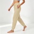 thumbnail image 4 of High Waist Tapered Joggers for Women Elastic Drawstring Ribbed Ankle Cuff Sweatpants Loose Fit Athletic Lounge Pants with Pockets Beige L, 4 of 7