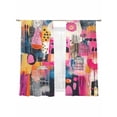 thumbnail image 7 of Pink Orange Blue Sheer Curtains 72 Inch Length 2 Panels Set, Modern Contemporary Oil Painting Voile Window Treatment Rod Pocket Curtains Sheers Drapes for Bedroom/Living Room/Kitchen 52"x72"x2, 7 of 7