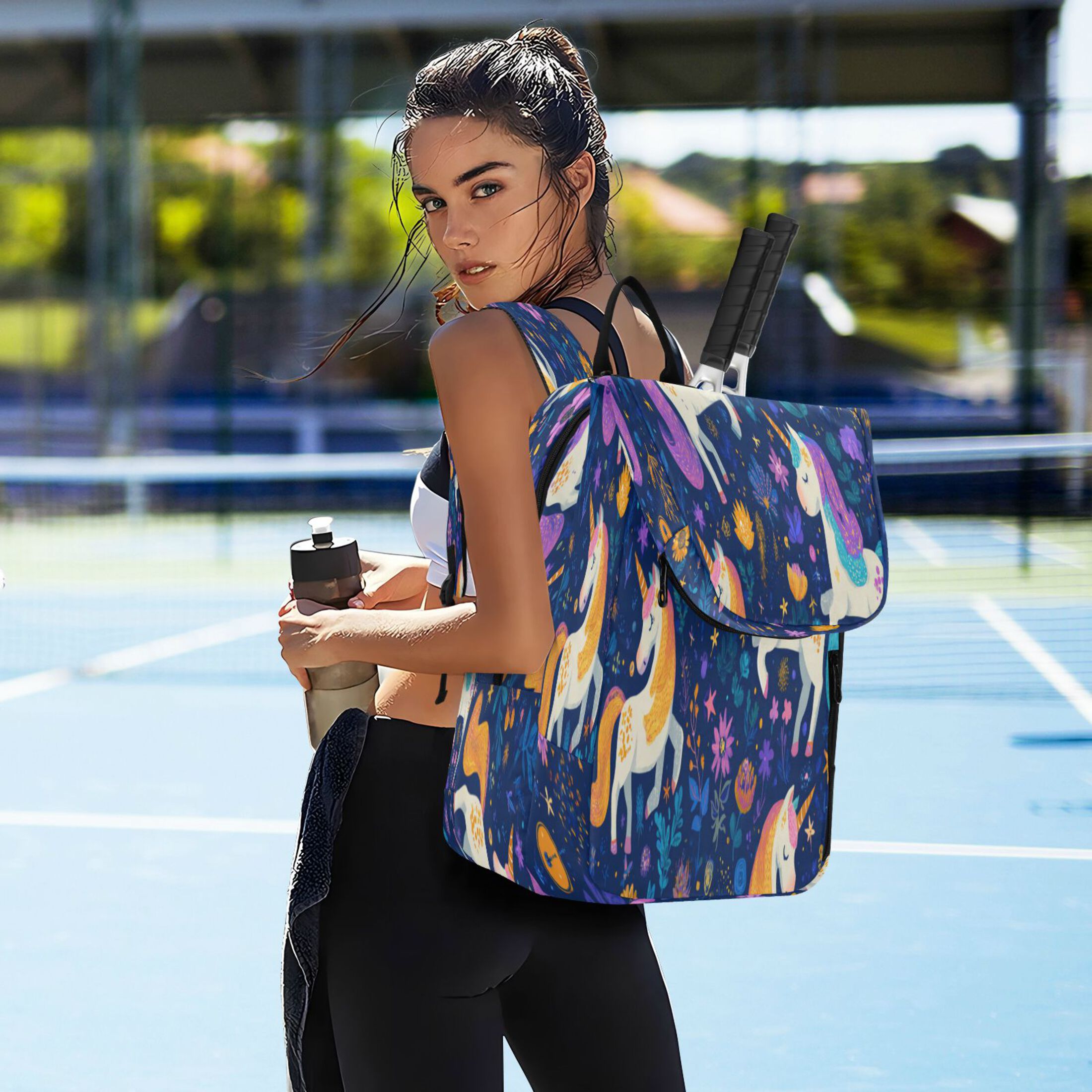 2 Racquet Holder Tennis Backpack Tennis Racket Covers Gym Bags Whimsical Unicorns