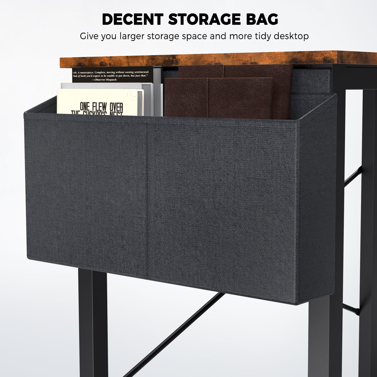 CONCETTA 49in Reversible L Shaped Computer Desk with Storage, Coner Desk with Wooden Desktop, CPU Stand and Side Bag for Home Office & Gaming, Rust Brown