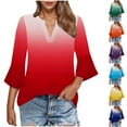 thumbnail image 1 of Camisas para mujer,Blusa informal lisa con cuello en V y mangas 3/4 acampanadas para mujer, poliéster, ligera y cómoda, sopatenor, 1 of 9