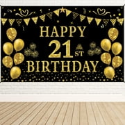 Trgowaul 21st Birthday Decorations OIF8for her him, Men Women Black Gold 21st Birthday Backdrop Banner, 21 Years Old Party Supplies Photography Background Girls Boys