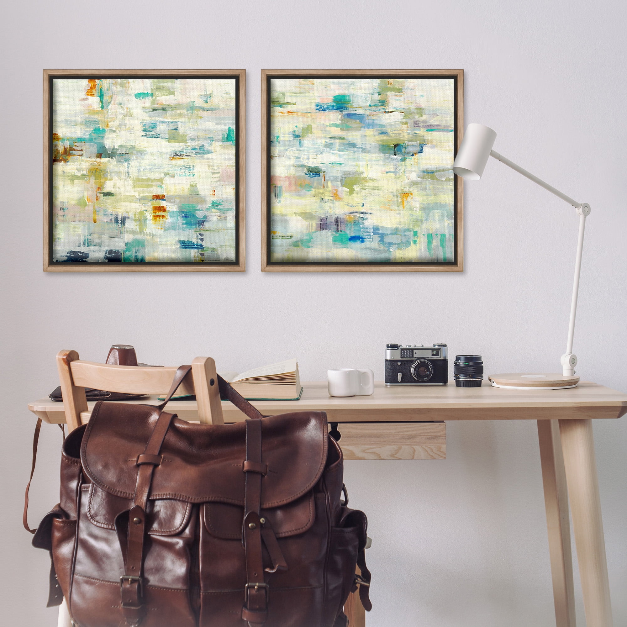Stupell Industries Complex Patterned Abstraction Abstract Painting Brown Floater Framed Canvas Art Print Wall Art, 25 x 25, Set of 2