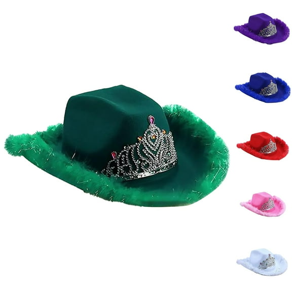 Womens Sequin Embellished Crown Cowboy Hat Western Theme Event Headwear