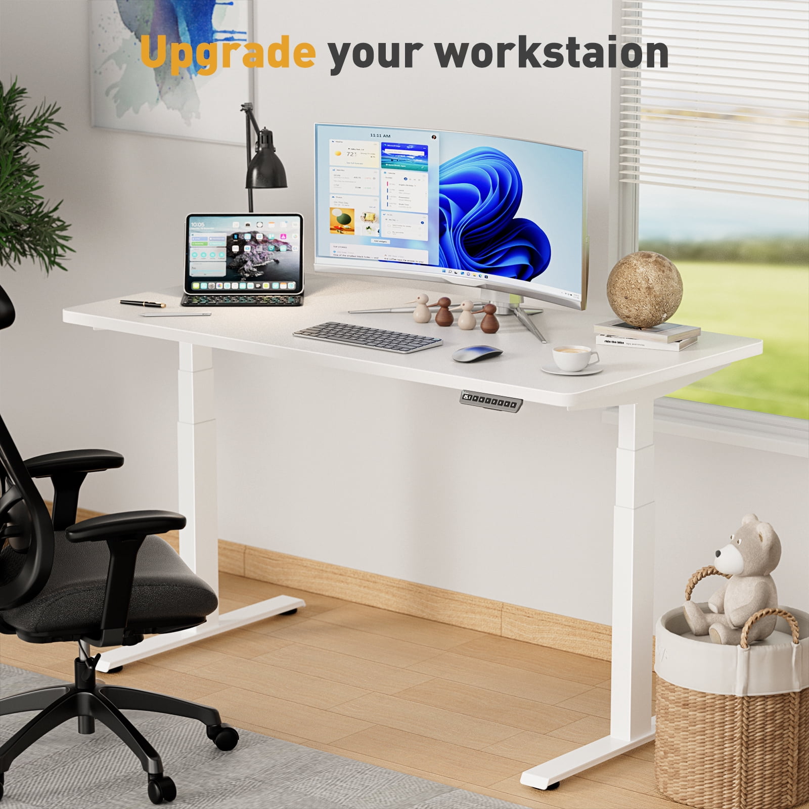 VVENACE Electric Standing Desk Frame, Double Motor Adjustable Stand Up Desk Base, 286 lbs Weight Capacity, Three Section Column Computer Desk for Home and Office (White Frame only)