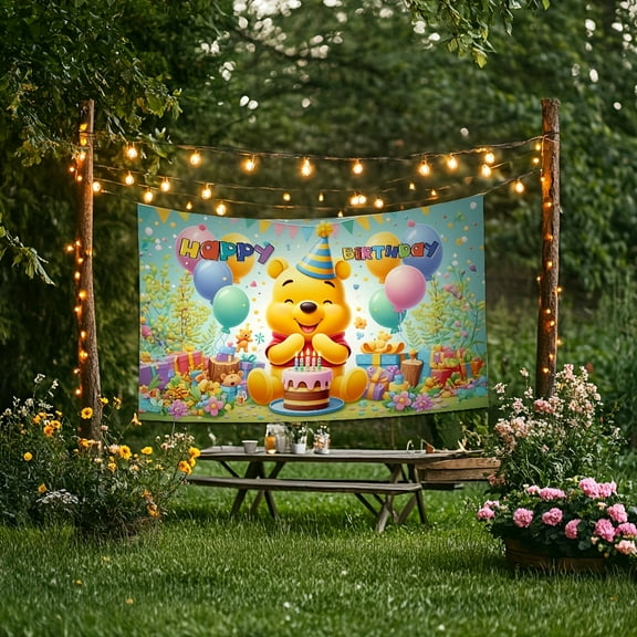 Winnie the Pooh Happy Birthday Theme Party Birthday Background - For birthday celebrations and party decorations, birthday party decorations, colorful mix