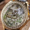 thumbnail image 4 of Owl Watch Crystal Stones Black Rose Design Band Glow in the Dark Hands Two Owls Wrist Watch-235, 4 of 4