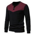 thumbnail image 4 of WREESH Men's Fashion Henley Shirts Color Block Casual Pullover Patchwork Long Sleeve Round Neck T-Shirt Tops Blouse Black, 4 of 5