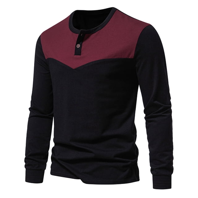 Blusas y camisas de manga larga y cuello redondo para hombre, estilo casual, con retazos, de manga larga y cuello redondo.