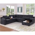 thumbnail image 5 of Hybition Chenille Sofa Modern Pullout Sofa bed 7 Seater Sectional Couch with Multifunctional Console & Storage Chaise-Color:Dark Grey, 5 of 8