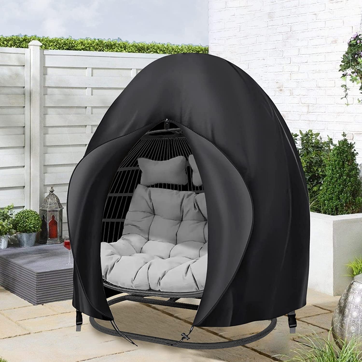 Egg Chair Cover,Patio Extra Large Double Egg Chair Cover for Outdoor Furniture, Heavy Duty Swing Hanging Egg Chair Cover Waterproof, Dust-Proof,7.87" x 9.84" x 1.97",Black