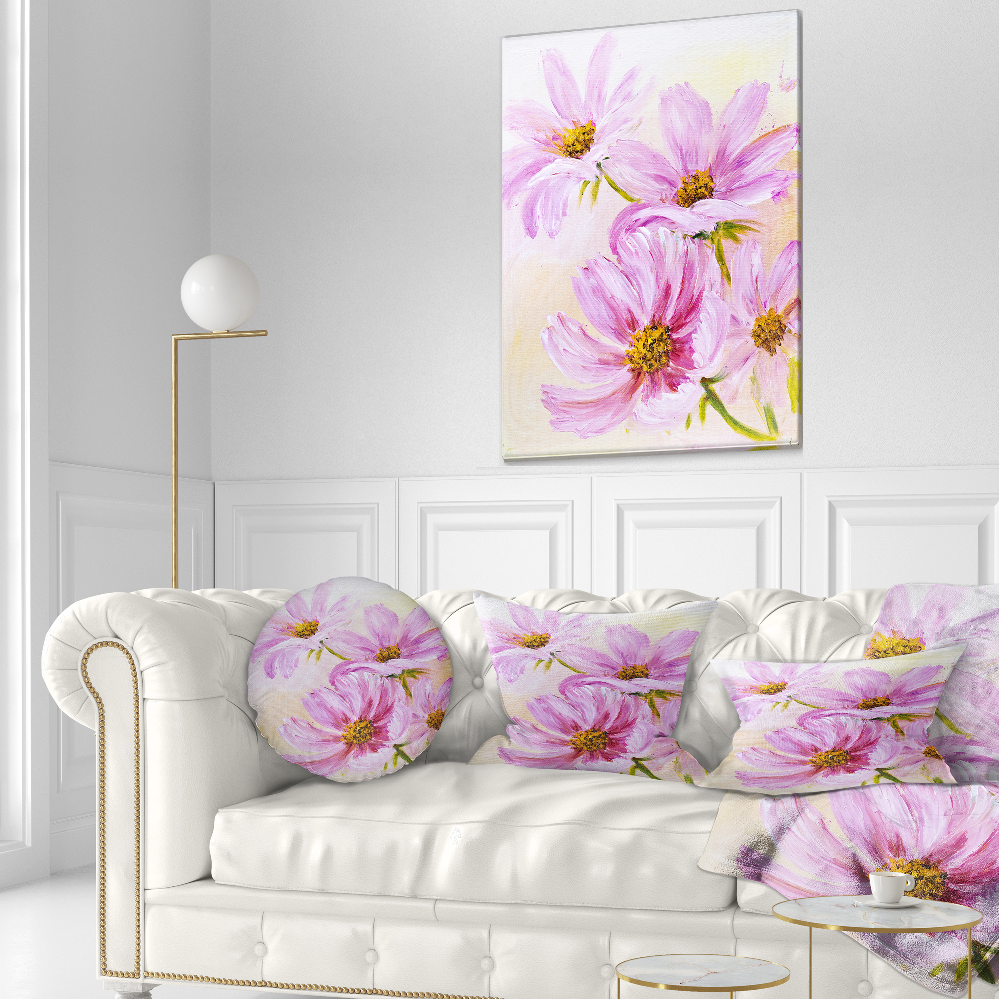 Designart Blooming Pink Cosmos Flowers - Floral Throw Pillow - 12x20