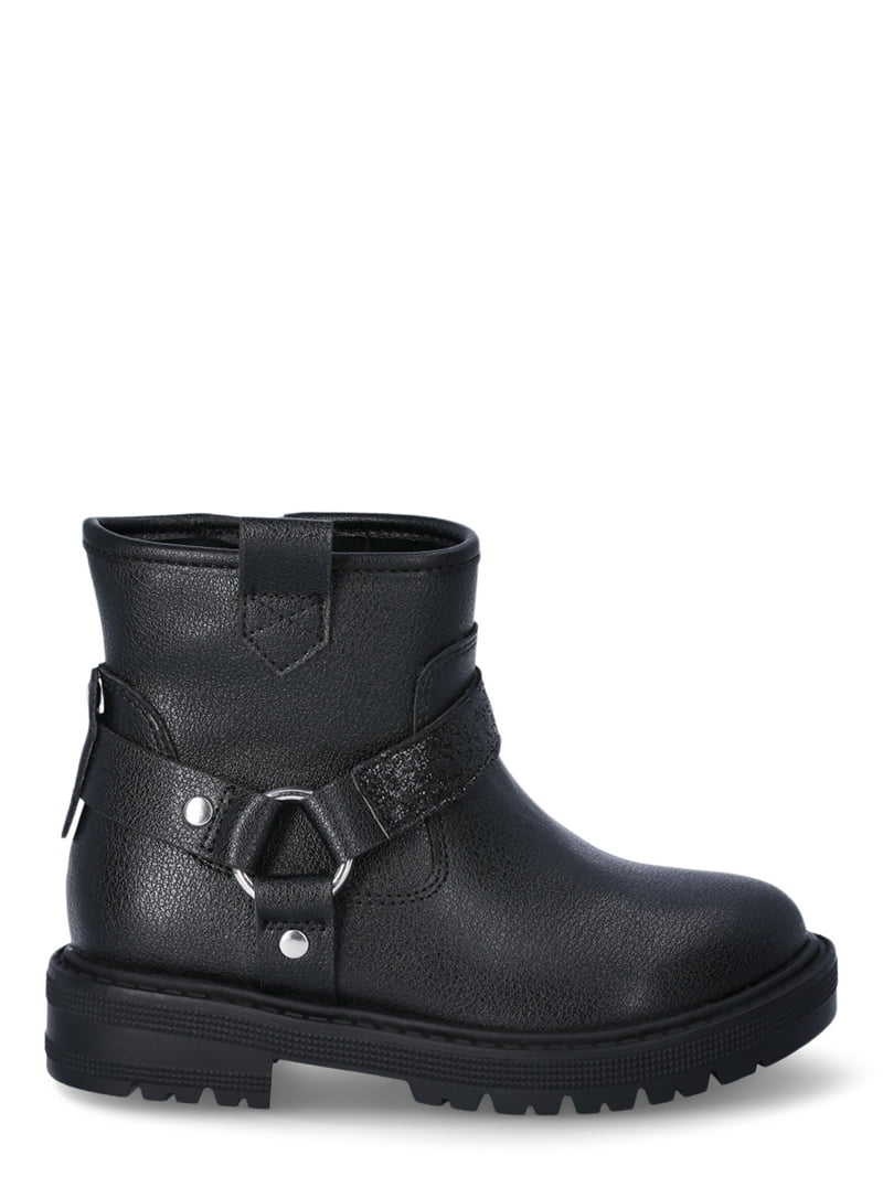 Wonder Nation Toddler Girls Black Moto Boot with Buckle Edginess
