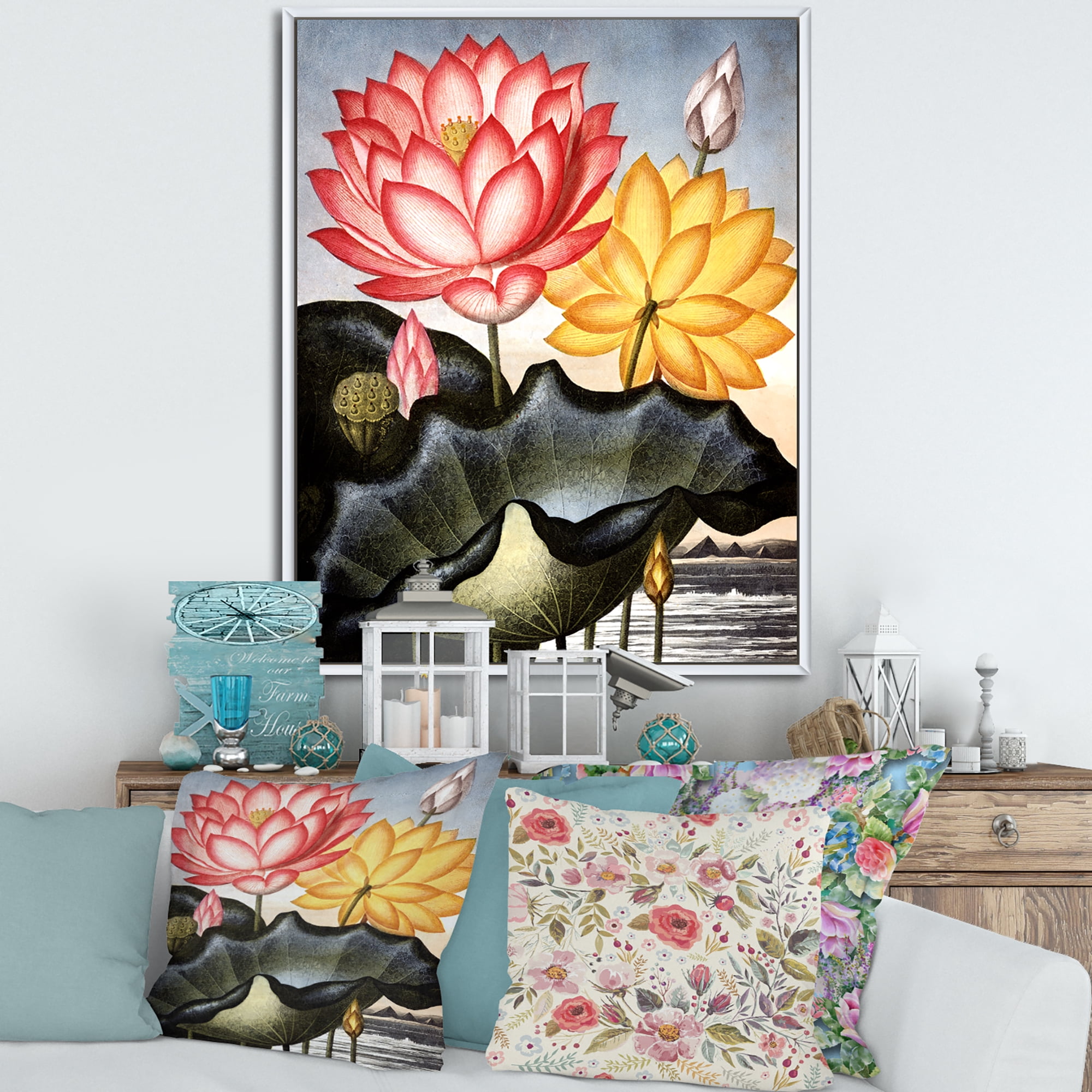 Designart 'Ancient Flowers II' Traditional Framed Canvas Wall Art Print