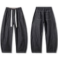 thumbnail image 7 of YLSDY Men's Elastic Waist Wide Leg Denim Jeans, Drawstring Closure, Loose Streetwear Retro Denim Pants Black XXL, 7 of 7