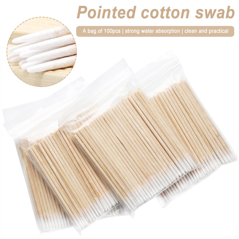 100 Count Cotton Swabs Disposable Fine Tip Swabs With Wooden Sticks Cosmetics Accessory