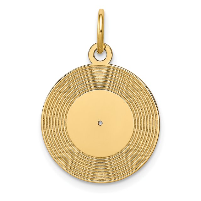 Collier Pendentif Charme Album Disque en Or Jaune 14k Musical