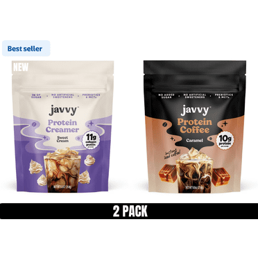 Javvy Protein Instant Coffee Bundle – Sweet Cream & Caramel, 9 oz (2 Pack)