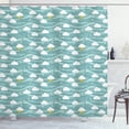 thumbnail image 1 of Yellow and Blue Shower Curtain, Summer Sky with Flying Birds Clouds and Sun Childish Cartoon, Fabric Bathroom Set with Hooks, 69W X 75L Inches Long, Teal Mint Green Yellow, by Ambesonne, 1 of 3