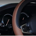 thumbnail image 3 of Universal Car Steering Wheel Cover Steering Wheel Cover Heavy Duty Leather Steering Wheel Cover 38CM / 15 '' Anti Slip Steering Wheel Cover Steering Wheel Protector (Black Coffee), 3 of 7