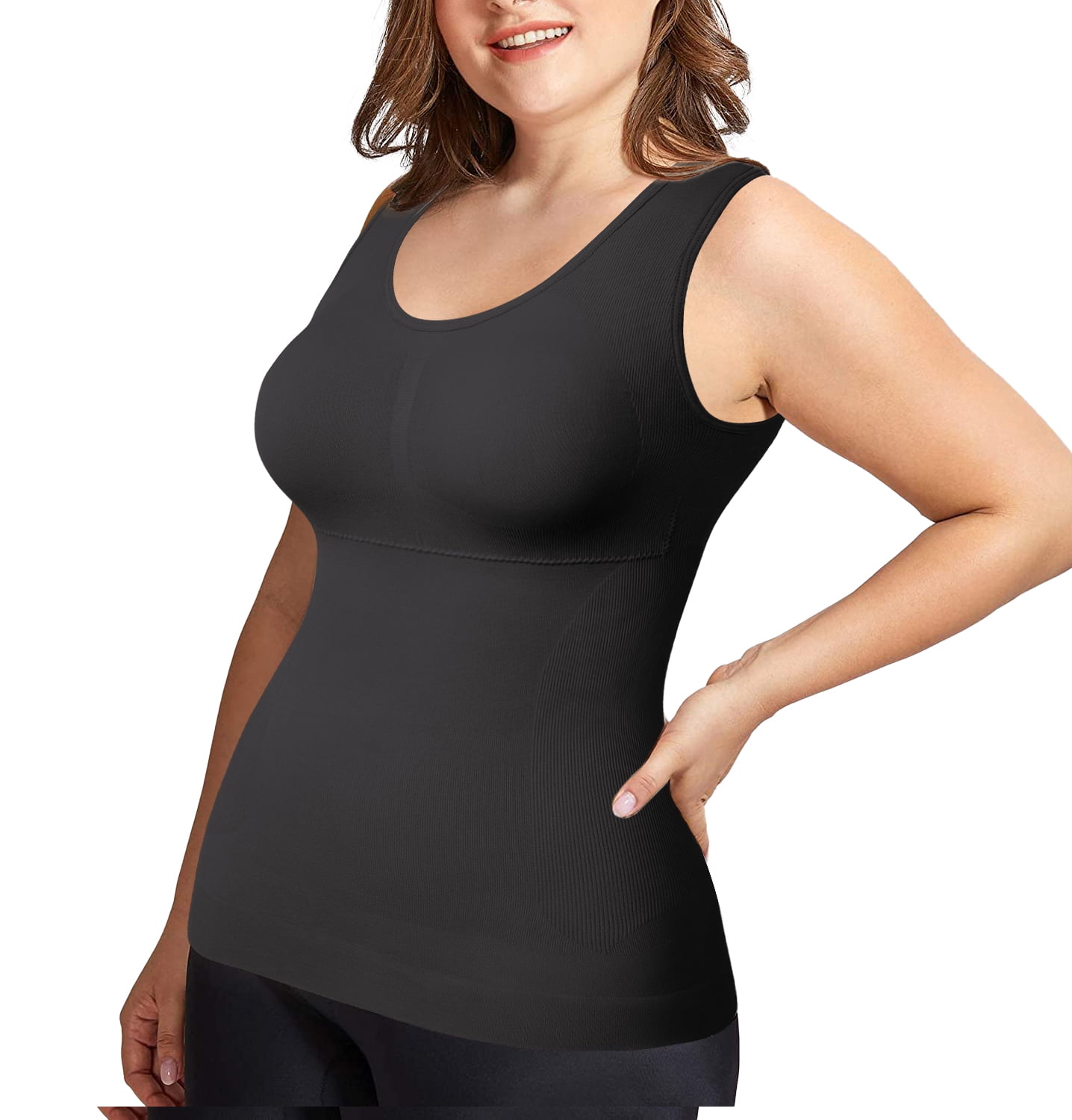 COMFREE Women's Cami Shaper Plus Size with Built in Bra Camisole Tummy Control  Tank Top Undershirt Shapewear 