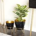 thumbnail image 2 of DecMode 11", 9"H Indoor Outdoor Black Metal Planter with Removable Stand (2 Count), 2 of 9