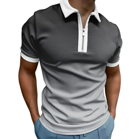 

Dtydtpe Male Summer Casual Gradient Print Zipper Turn Down Collar Blouse Short Sleeve Tops Shirt Colo Long Sleeve Shirts Men Long Sleeve Tight Cotton Shirt Popular Men Summer Tops under Scrub Top