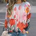 thumbnail image 2 of Watercolor Wildflowers Womens Casual Crewneck Sweatshirt Long Sleeve Tops Cute Pullover Loose Fit, 2 of 7