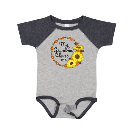 

Inktastic My Grandma Loves Me with Sunflower Wreath Boys or Girls Baby Bodysuit