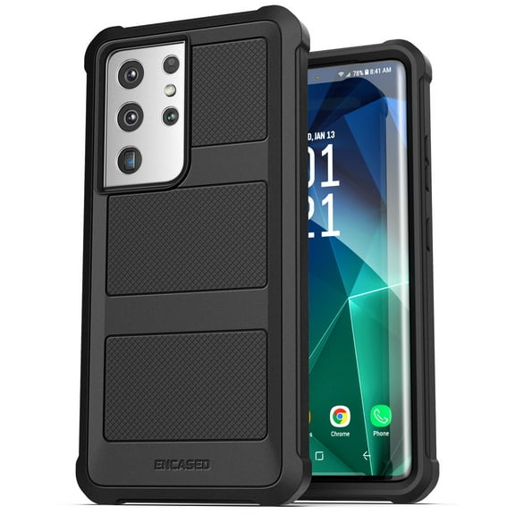 Encased Falcon Designed for Samsung Galaxy S21 Ultra Case, Protective Full Body Grip Phone Cover - Black