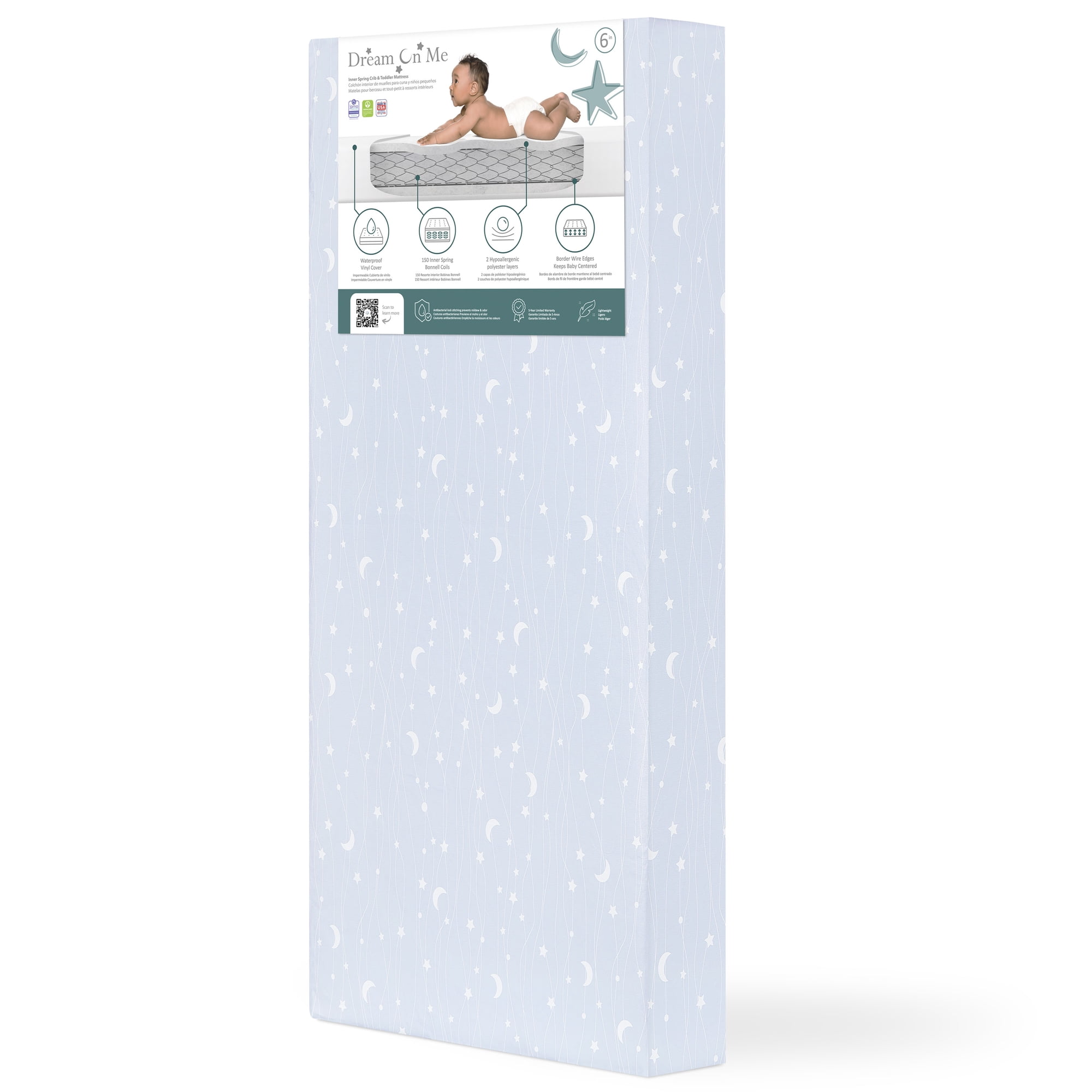 Dream On Me Sparkling Dreams 2 in 1 Infant and Toddler Bed Mattress, Blue