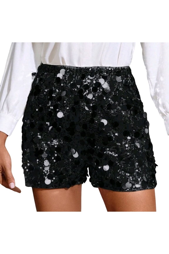xingwang Clearance Plus Size Shorts for Women High Waisted,Glitter Sequin Shorts Banquet Glitter Pants. Black M