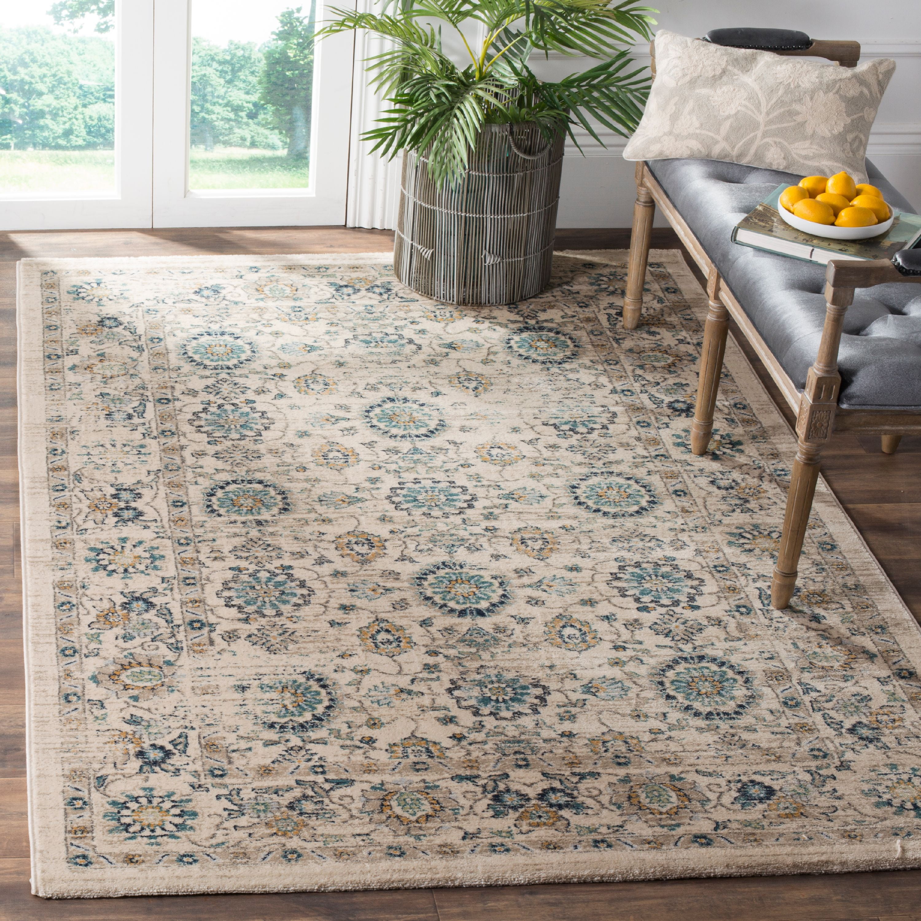 SAFAVIEH Evoke Janie Traditional Area Rug, Beige/Turquoise, 3' x 5