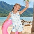 thumbnail image 4 of COEQINE Girls Tankini Swimsuit 2 Piece for Kids 10-11 Years Old Printed Modest Bathing Suits with Removable Pads Crewneck Tank Top & Swim Shorts Polyester Spandex, Cute Shark Stripe Blue, 4 of 8