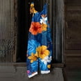 thumbnail image 6 of JULMCOMO Cotton Linen Plus Size Jumpsuits for Women Spaghetti Strap Hawaiian Floral Print Summer Outfits Sleeveless Casual Rompers Dark Blue L, 6 of 6