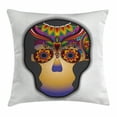 thumbnail image 1 of Tattoo Decor Throw Pillow Cushion Cover, Hippie Happy Dead Flower Skull with its Colorful Designes Burts and Flowers Art, Decorative Square Accent Pillow Case, 20 X 20 Inches, Multi, by Ambesonne, 1 of 2