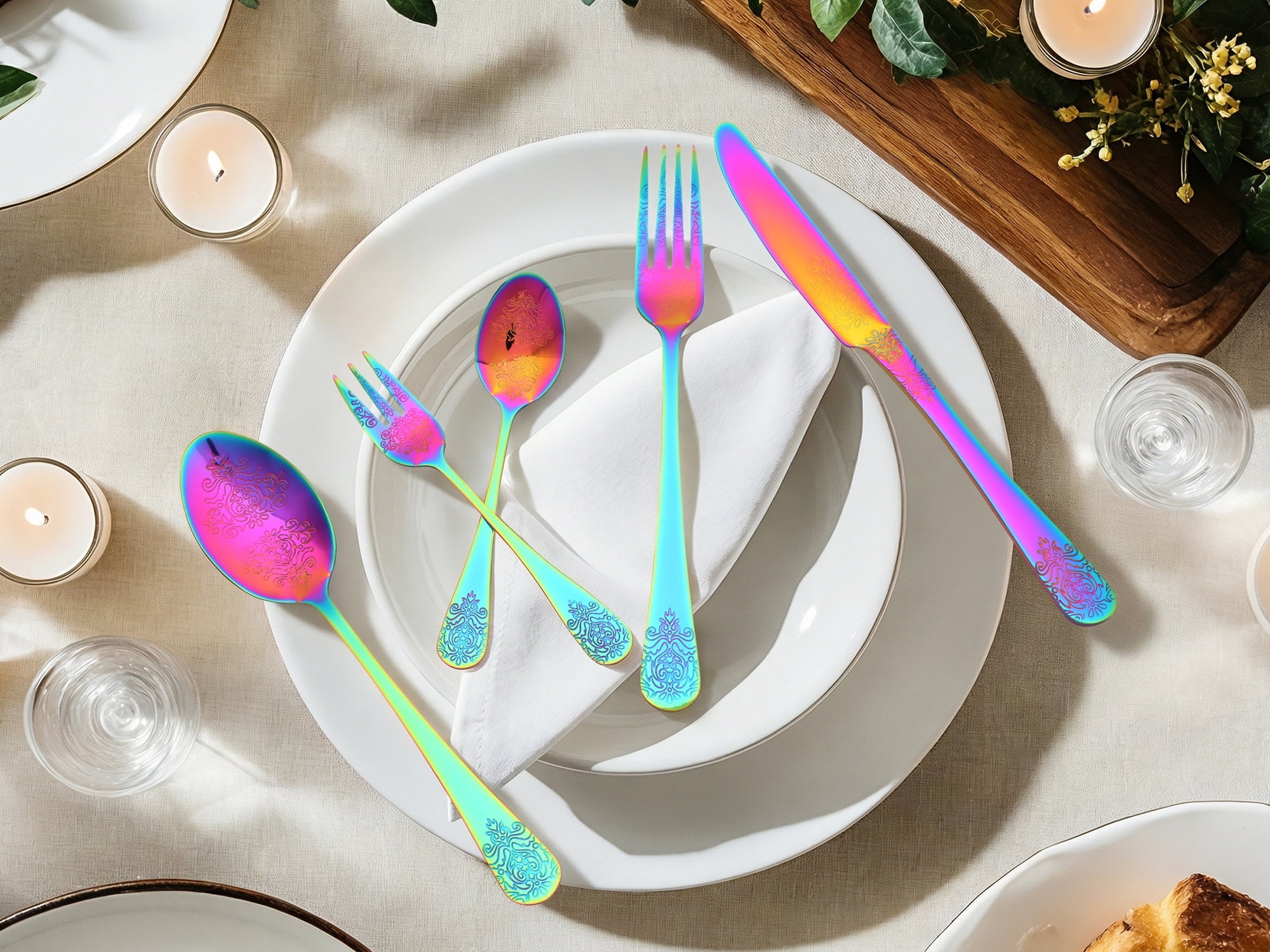 Unique Bargains 20 Pieces Stainless Steel Flatware Set for 4 Colorful