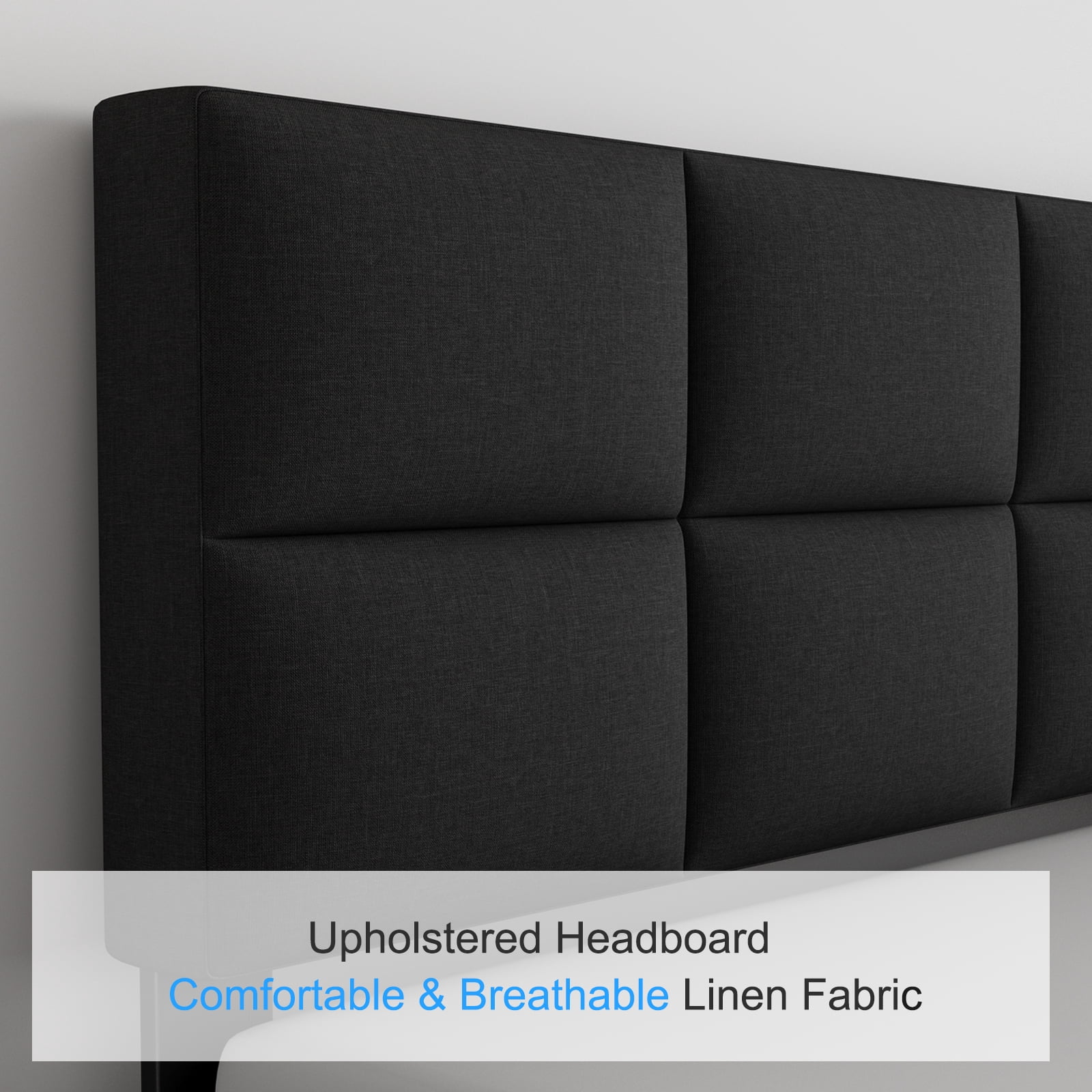 Queen Bed Frame, GELBIY Queen Bed Fabric Upholstered Headboard, Black, Sturdy Bed, Metal Furniture