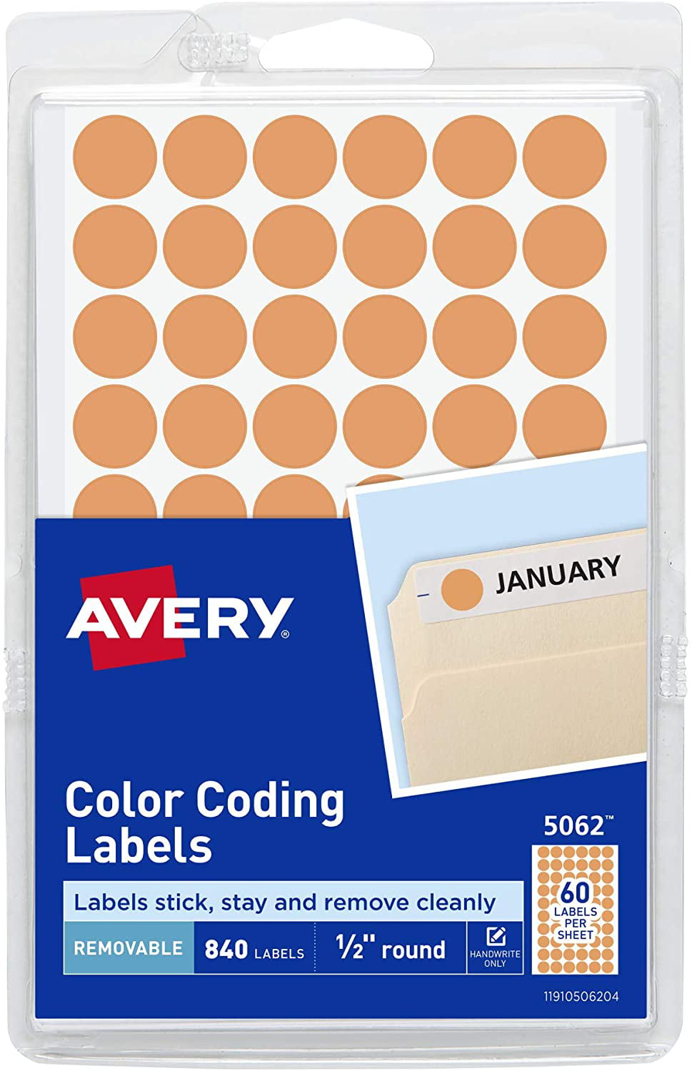Removable ORANGE Coding Stickers Inventory Labels 2/" Round, 1000//Roll