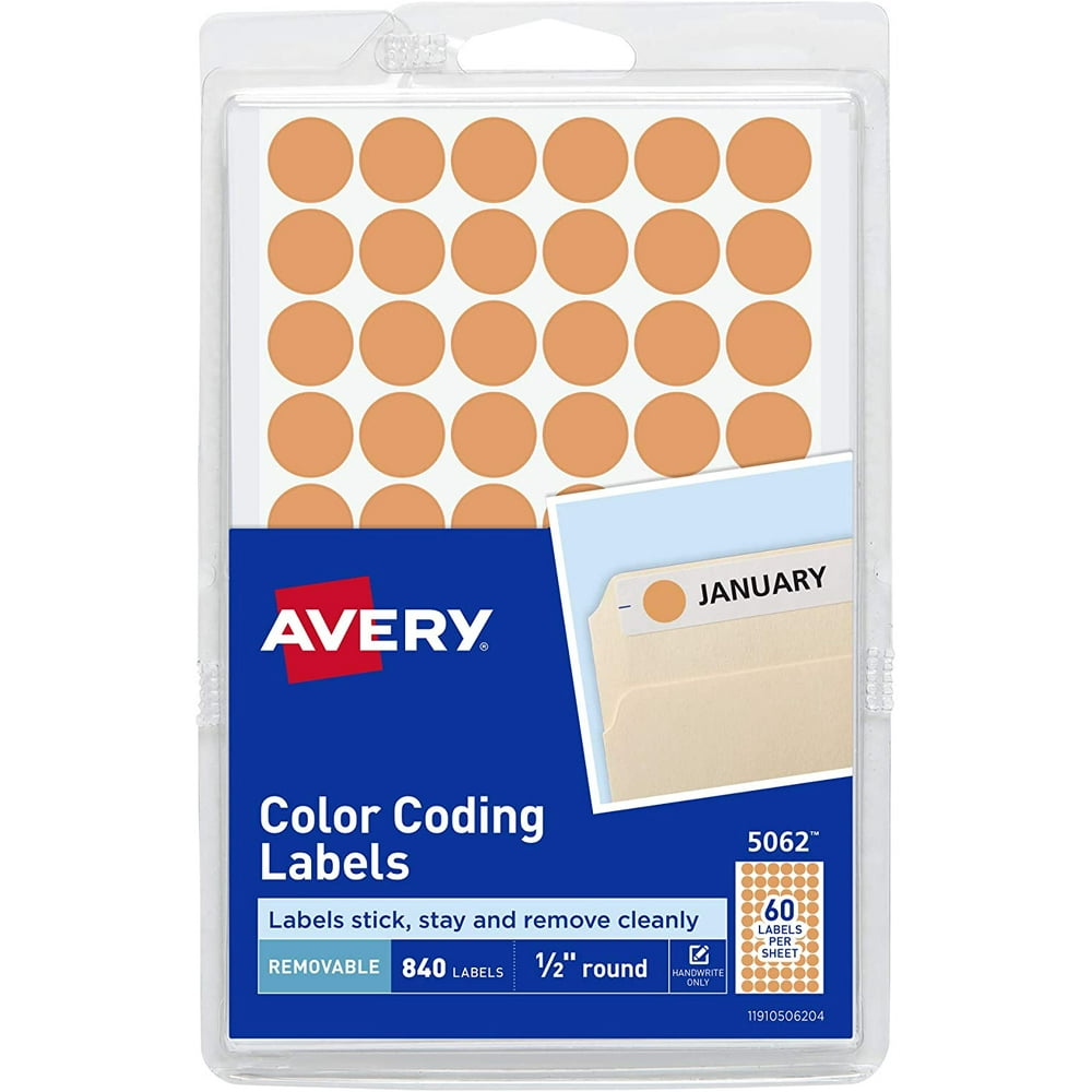 Avery Removable Neon Orange Dot Stickers 1/2 Inch, Pack of 840 Round