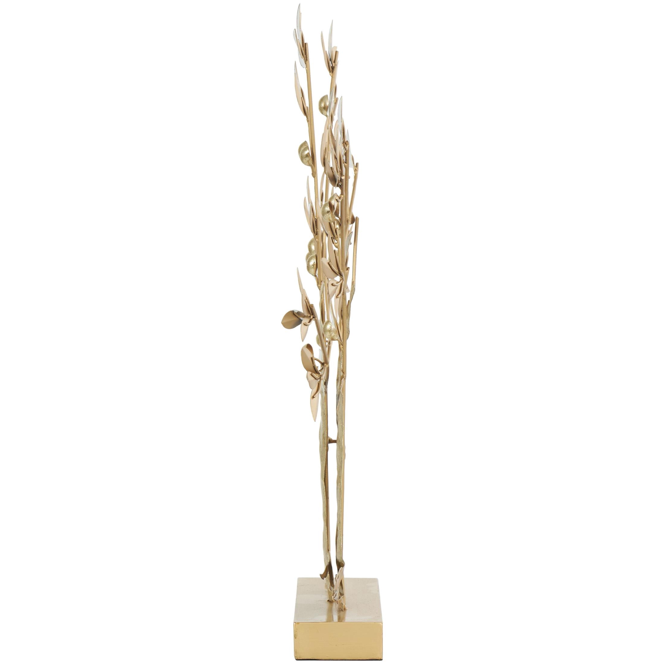 23" x 24" Gold Metal Metallic Tree Sculpture with White Leaves, by DecMode