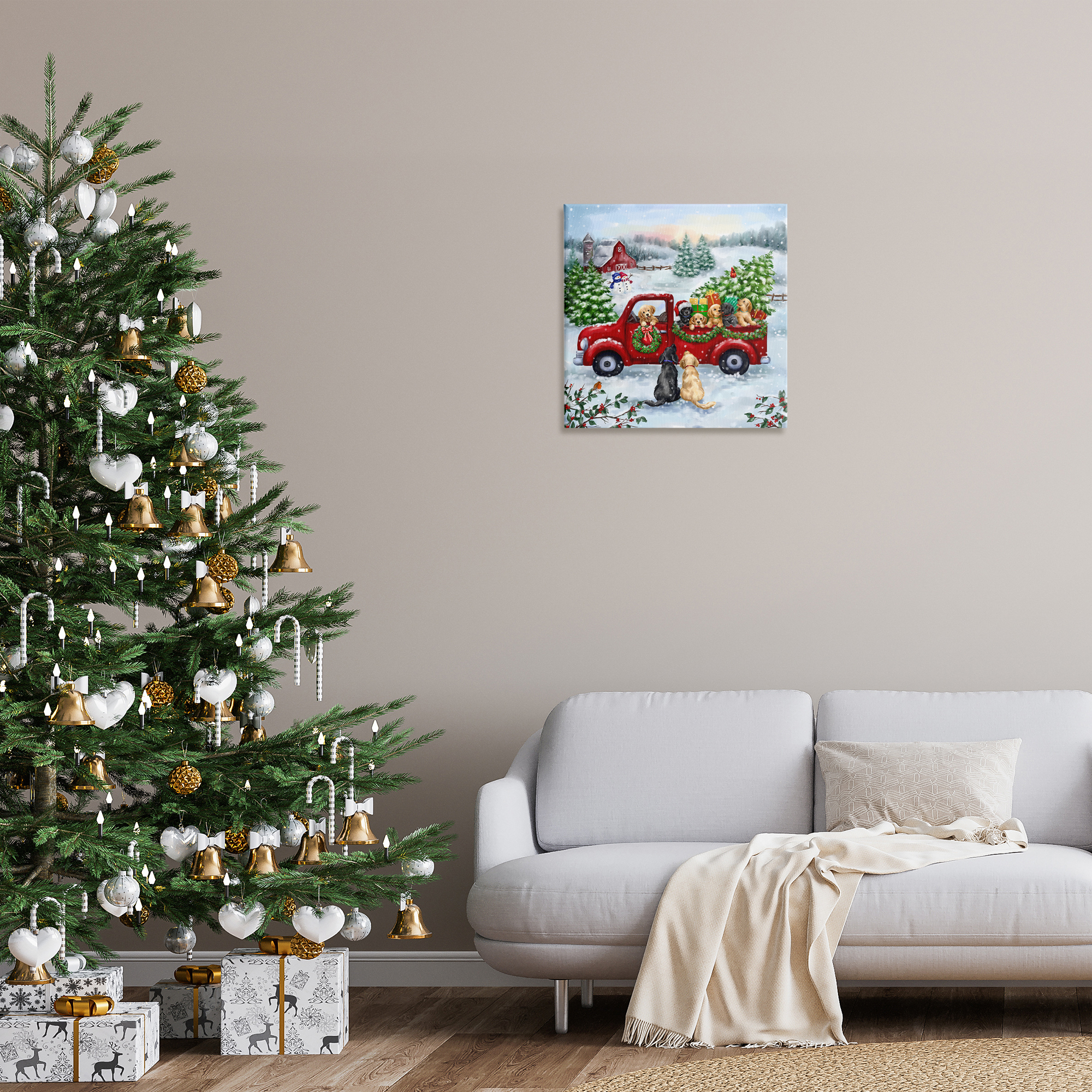Stupell Industries Holiday Truck & Tree Holiday Painting Gallery Wrapped Canvas Art Prints Wall Art, 24 x 24
