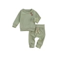 thumbnail image 2 of Mialoley Newborn Baby Autumn Clothes Set Ribbed Knit Long Sleeve Tops+Drawstring Pants, 2 of 7