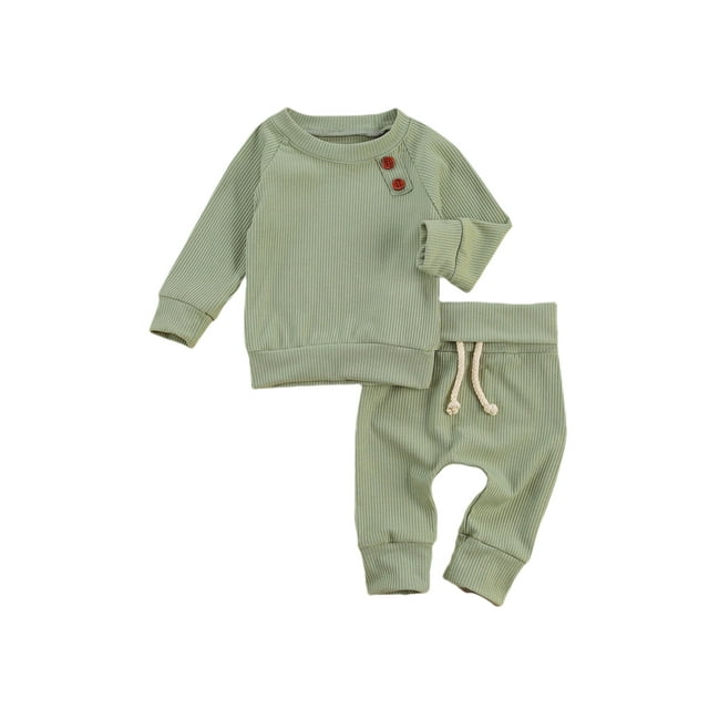 Xingqing Newborn Baby Autumn Clothes Set Ribbed Knit Long Sleeve Tops+Drawstring Pants