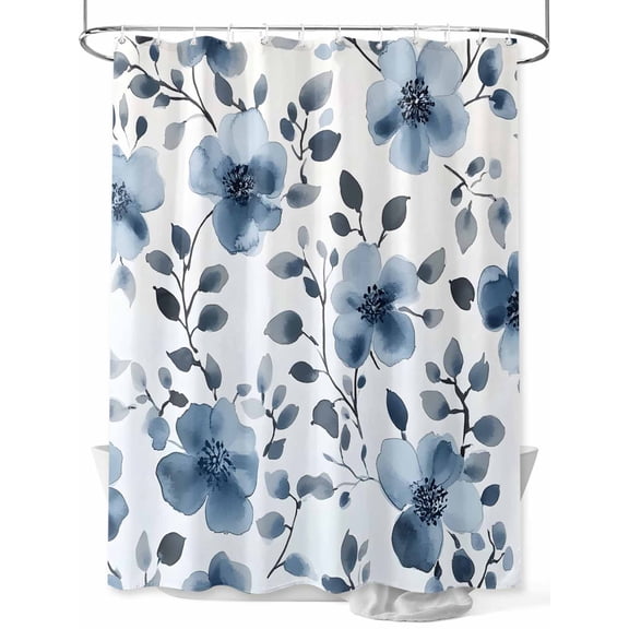 Shower Curtain Blue Flowers Shower Curtains for Bathroom, Waterproof Polyester Shower Curtain Set with Hooks, Extra Long 72" x 84" Watercolor Flower