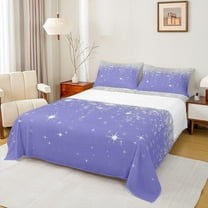 Feelyou Glitter Sequin Print Twin Sheet Sets for Female, Cartoon Dreamy Stars Print Twin Fitted Sheet, Modern Fashion Flat Sheet, Lightweight Room Decor, 3 Pieces