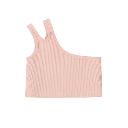

Awoscut Toddler Girls Summer Solid Color One-Shoulder Sleeveless Tight Crop Tops