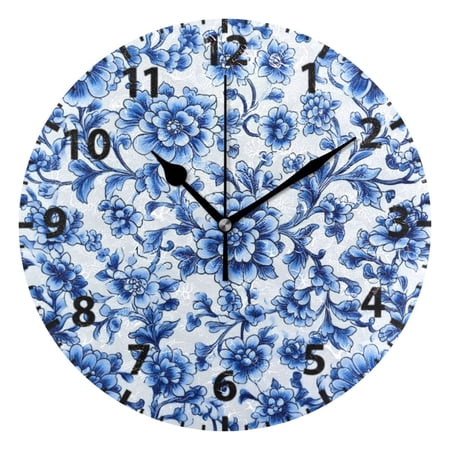 Blue and White Porcelain Wall Clock 10in Round Artistic Oil Painting Home Decor Desk Table Clock