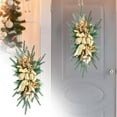thumbnail image 3 of Awwp Artificial Christmas Teardrop Swag, Green Faux Plant Front Door with Large Bow, Frosted Branches, Door Hanging Decoration, for Indoor Outdoor, Christmas Decorations, 26.4 Inch, 3 of 7