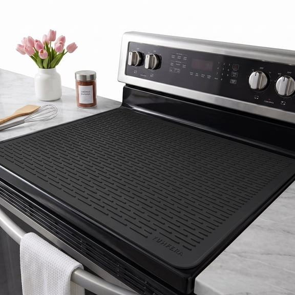 YUHFERA Stove Top Cover for Electric Stove - Silicone Stove Mat for Glass Top, Glass Cooktop Protector For Kitchen,Multi-functional Oven Covers for Electric Stove (Black,28 x 20)
